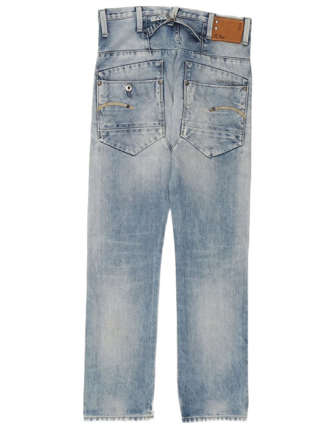 G-Star Mens 3301 Distressed Straight Jeans W30 L32 Blue Cotton