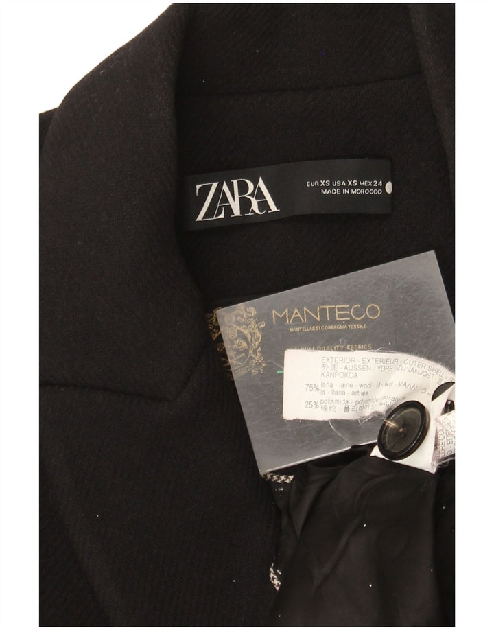 Zara Womens Overcoat UK 6 XS Black Wool