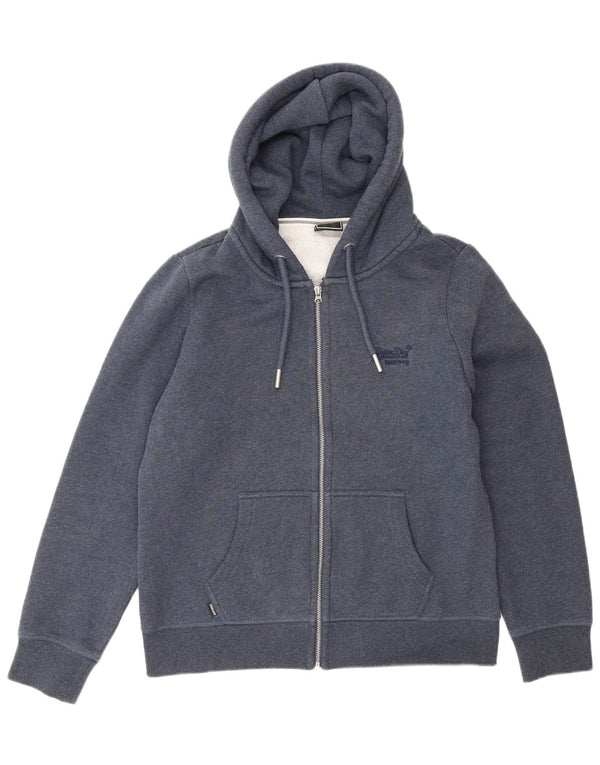 Superdry Womens Zip Hoodie Sweater UK 16 Large Navy Blue Cotton