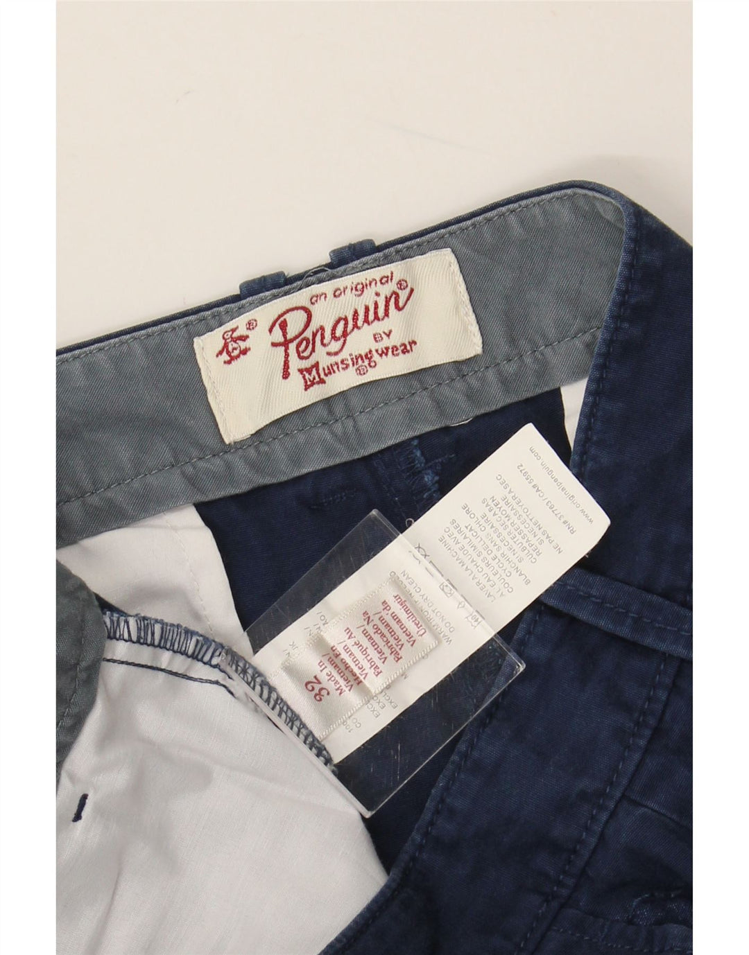 PENGUIN Mens Chino Shorts W32 Medium Navy Blue Cotton