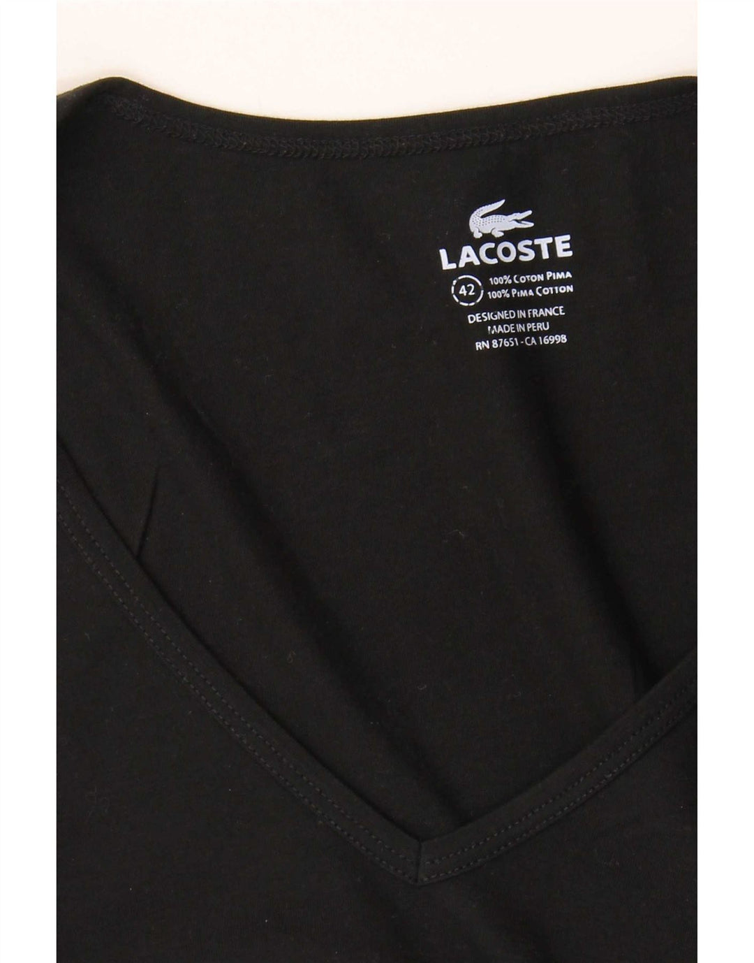 Lacoste Womens T-Shirt Top Size 42 Large Black Cotton
