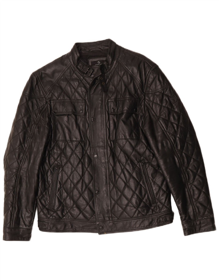 Vintage Mens Quilted Leather Jacket IT 50 Large Black Leather