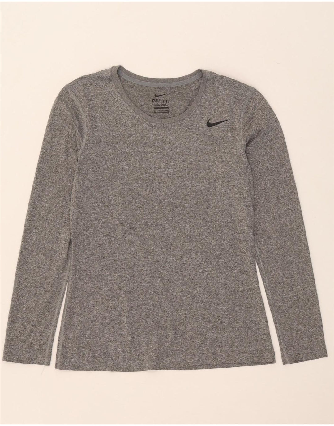NIKE Womens Dri Fit Top Long Sleeve UK 10 Small Grey Flecked Polyester