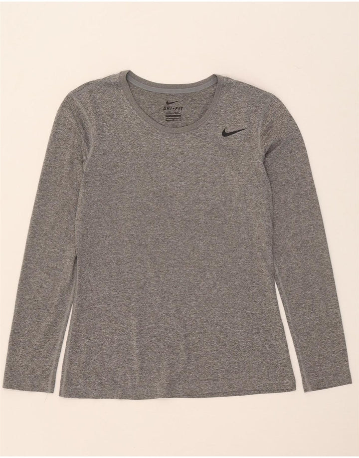 NIKE Womens Dri Fit Top Long Sleeve UK 10 Small Grey Flecked Polyester