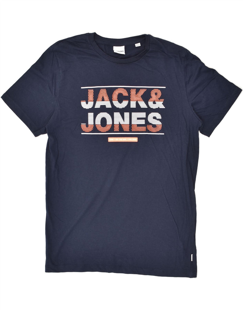 JACK & JONES Mens Graphic T-Shirt Top Medium Navy Blue Cotton | Vintage Jack & Jones | Thrift | Second-Hand Jack & Jones | Used Clothing | Messina Hembry 