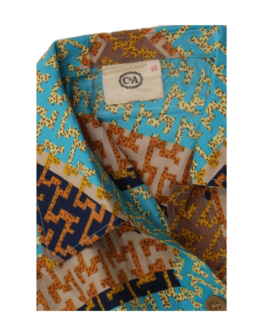 C&A Womens Abstract Pattern Short Sleeve Shirt Blouse EU 46 XL Turquoise Vintage C&A and Second-Hand C&A from Messina Hembry 