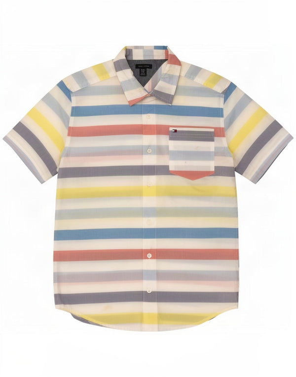 Tommy Hilfiger Boys Short Sleeve Shirt 13-14 Years XL Multicoloured Striped