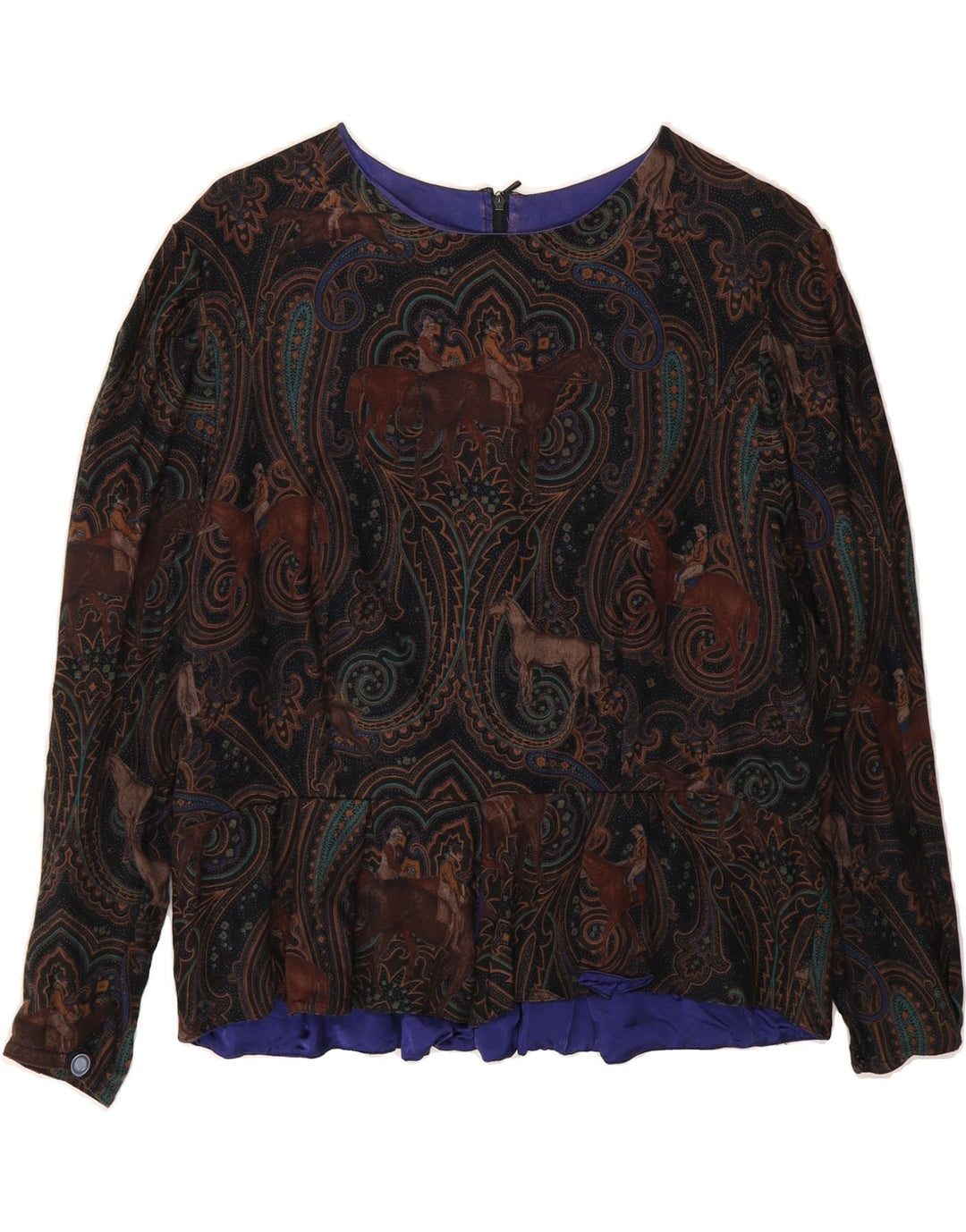 VINTAGE Womens Abstract Pattern Long Sleeve Blouse Top UK 12 Medium Brown Vintage Vintage and Second-Hand Vintage from Messina Hembry 