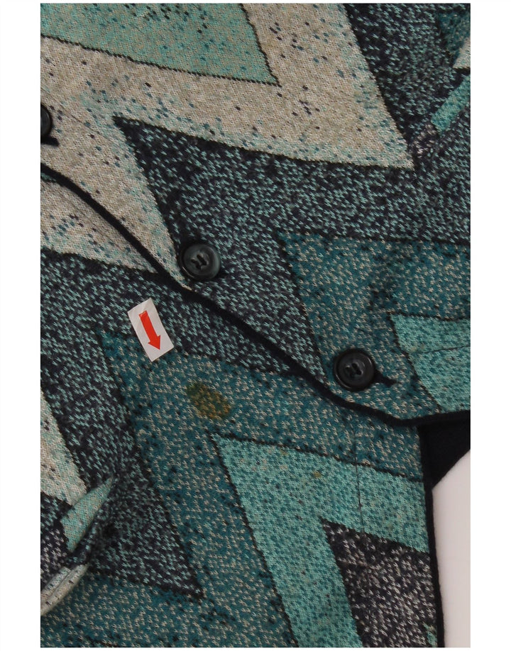 Vintage Womens Knit Waistcoat IT 52 2XL Blue Chevron Cotton