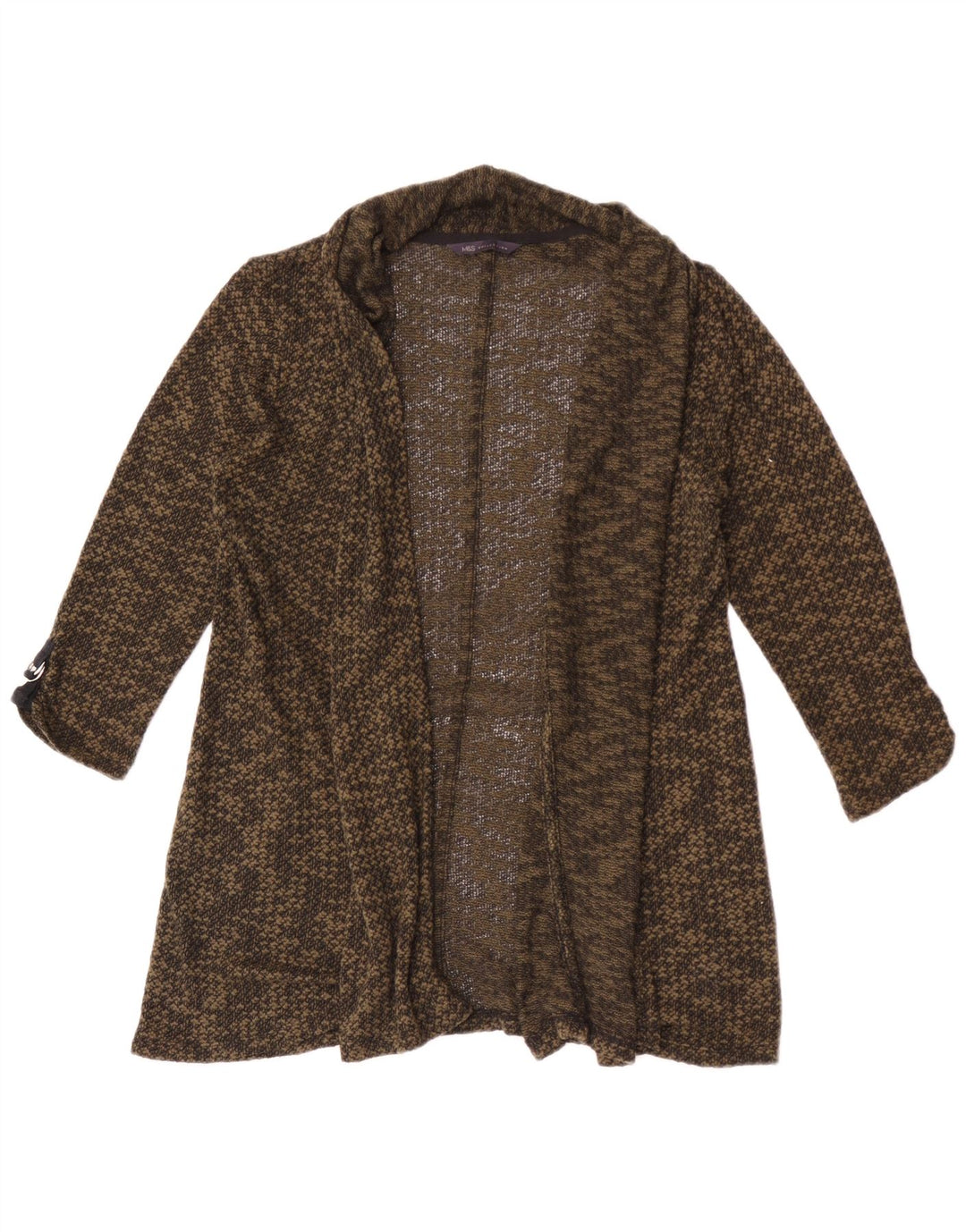 Marks & Spencer Womens 3/4 Sleeve Cardigan Sweater UK 12 Medium Khaki