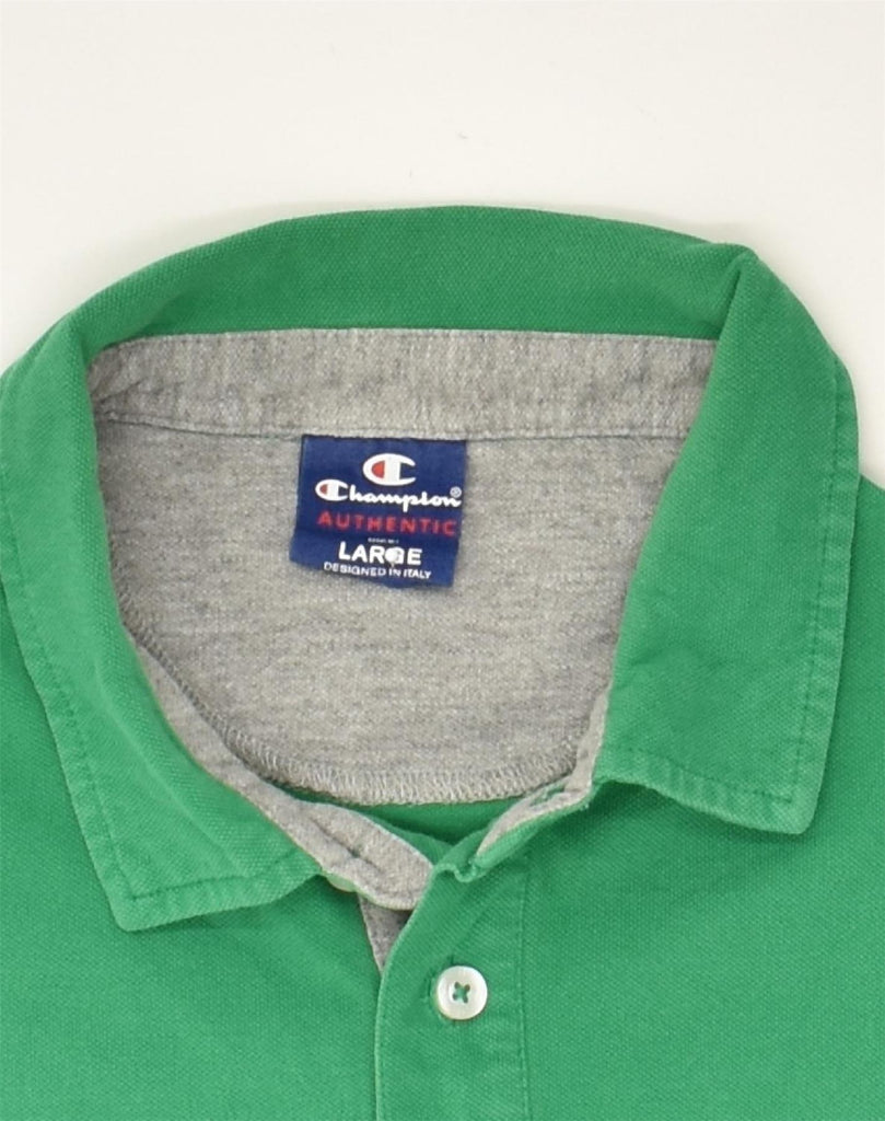 CHAMPION Mens Polo Shirt Large Green Cotton | Vintage Champion | Thrift | Second-Hand Champion | Used Clothing | Messina Hembry 