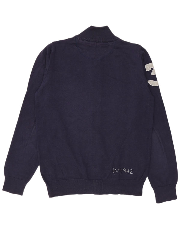 La Martina Mens Graphic Full Zip Cardigan Sweater Medium Navy Blue Cotton