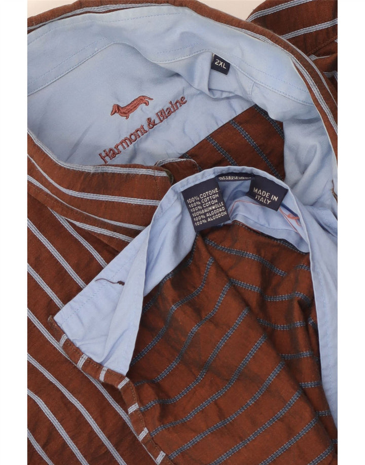 Harmont & Blaine Mens Shirt 2XL Brown Striped Cotton
