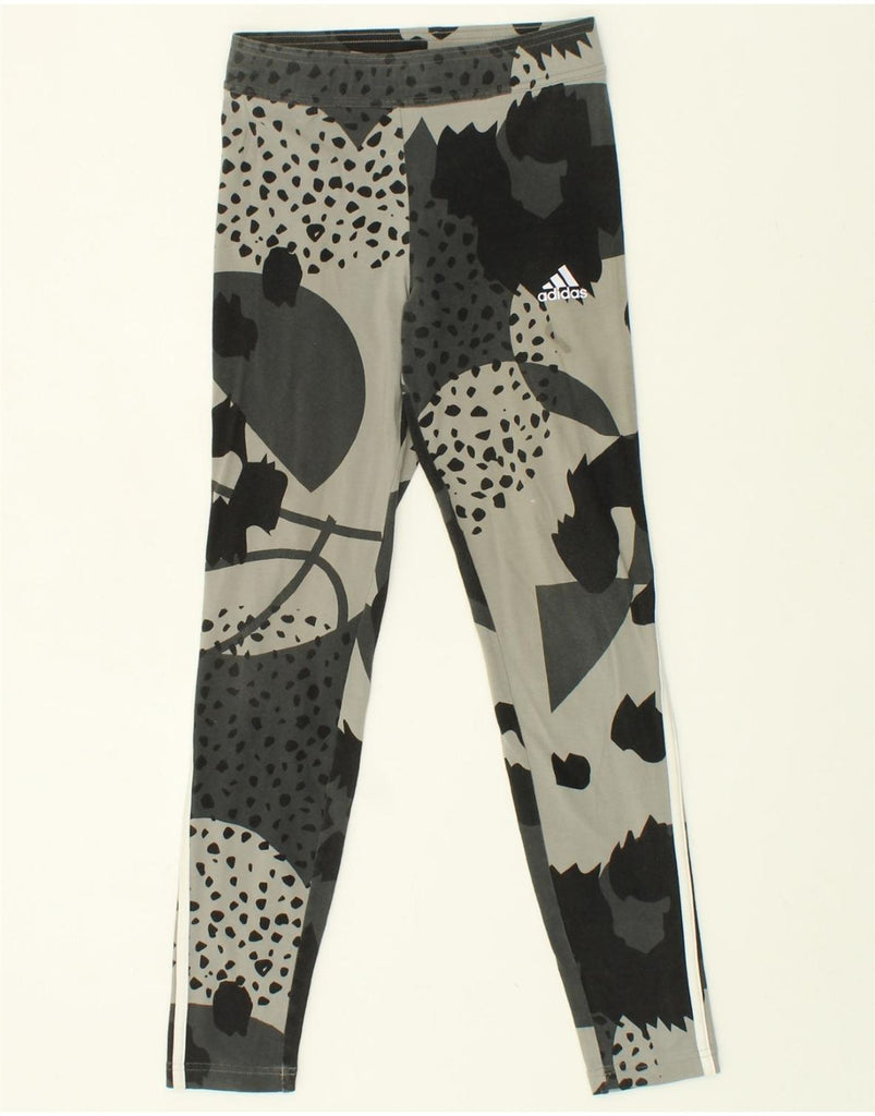 ADIDAS Girls Abstract Pattern Leggings 13-14 Years Grey Cotton Vintage Adidas and Second-Hand Adidas from Messina Hembry 