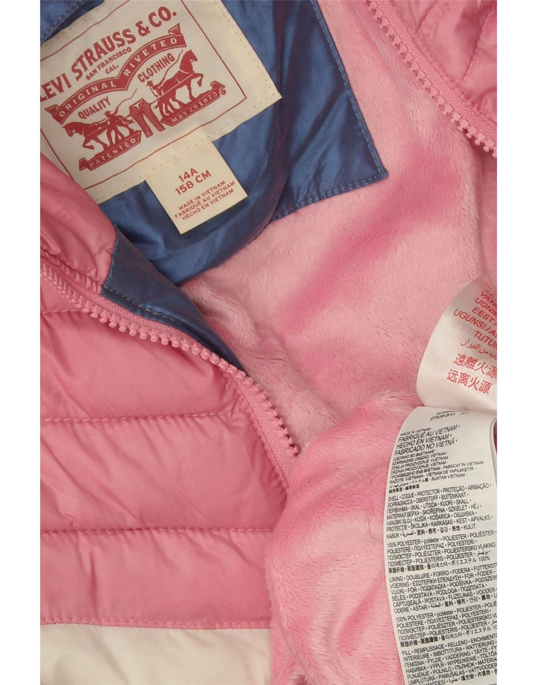 Levi's Girls Hooded Padded Jacket 13-14 Years Blue Colourblock Polyester