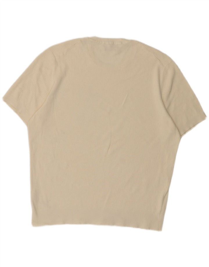 Massimo Dutti Mens Short Sleeve T-Shirt Top Large White Cotton