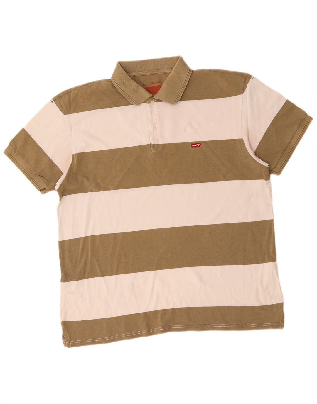 LEVI'S Mens Rugby Polo Shirt Large Khaki Striped Cotton