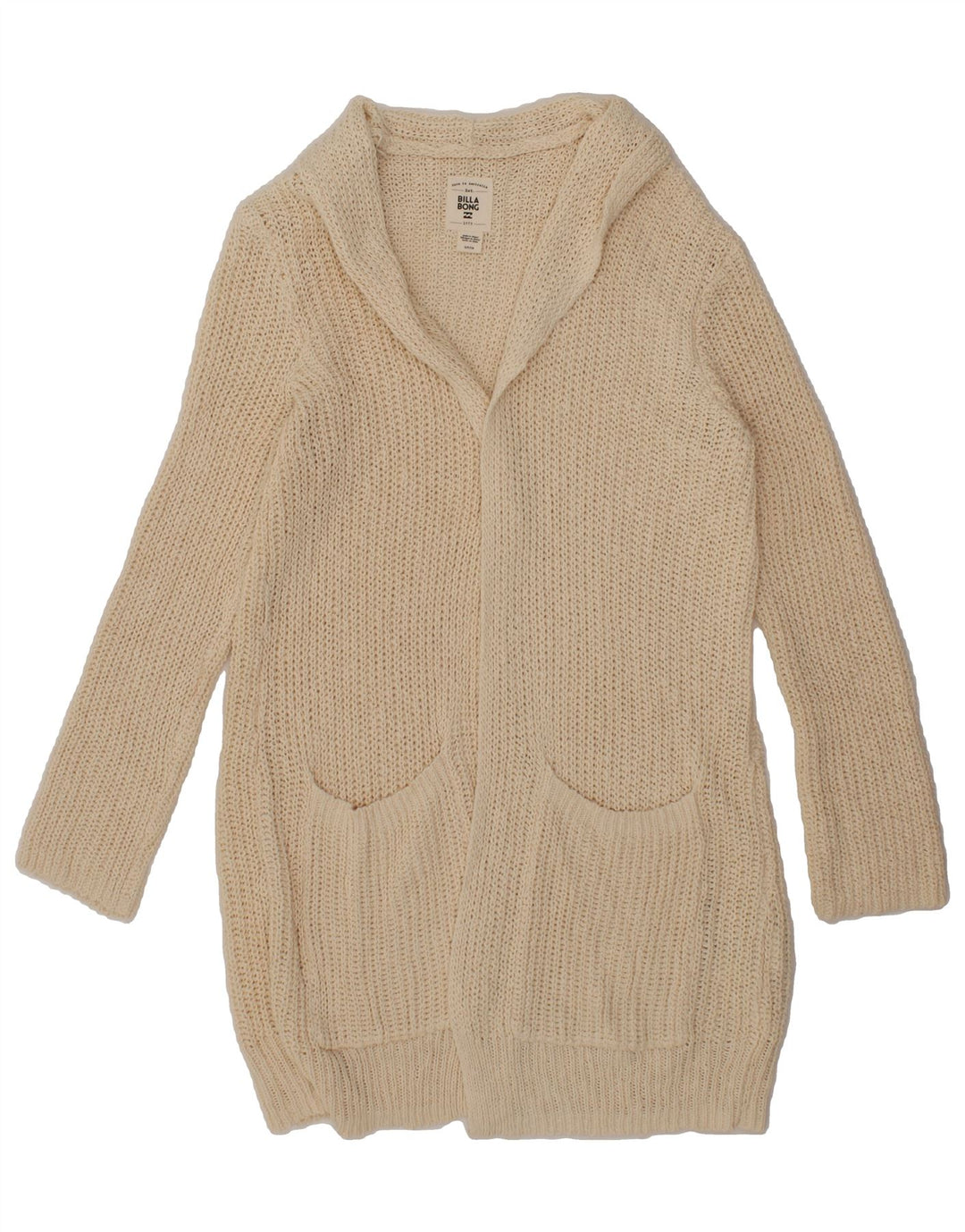 BILLABONG Womens Longline Open Cardigan Sweater UK 10 Small Off White Vintage Billabong and Second-Hand Billabong from Messina Hembry 