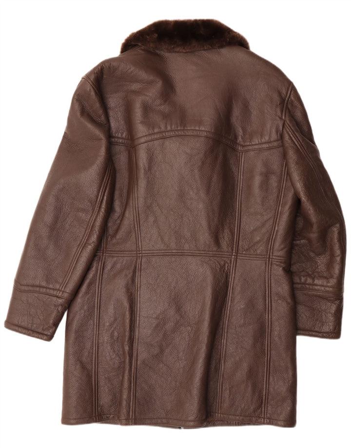 Vintage Mens Shearling Coat UK 36 Small Brown Leather