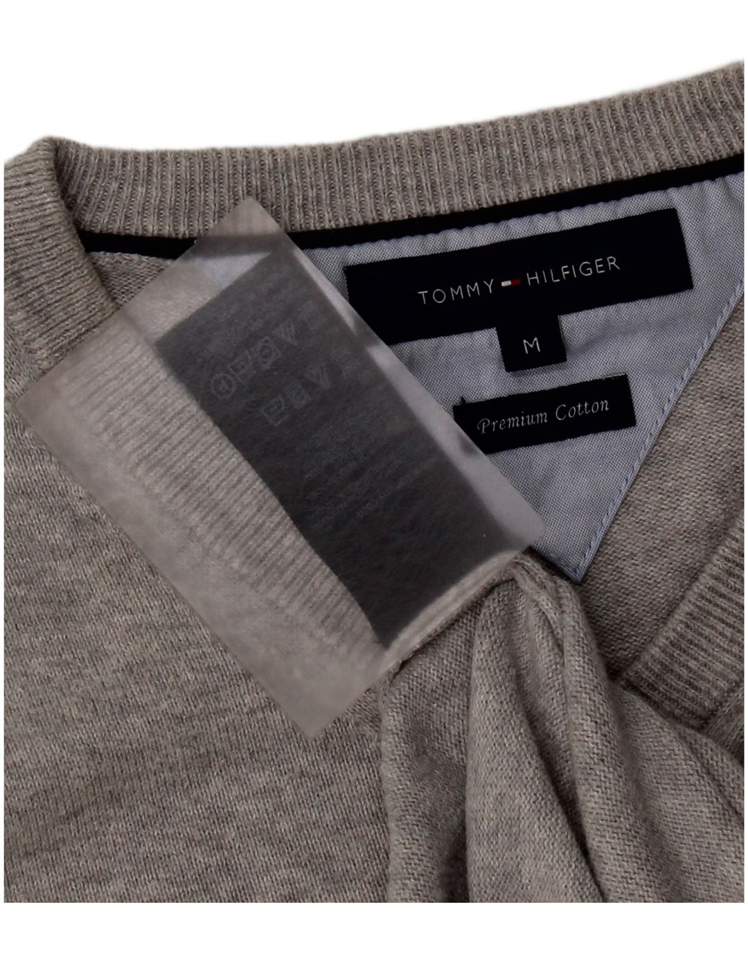 Tommy Hilfiger Mens V-Neck Jumper Sweater Medium Grey Cotton