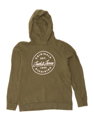 JACK & JONES Boys Graphic Hoodie Jumper 13-14 Years Khaki Cotton