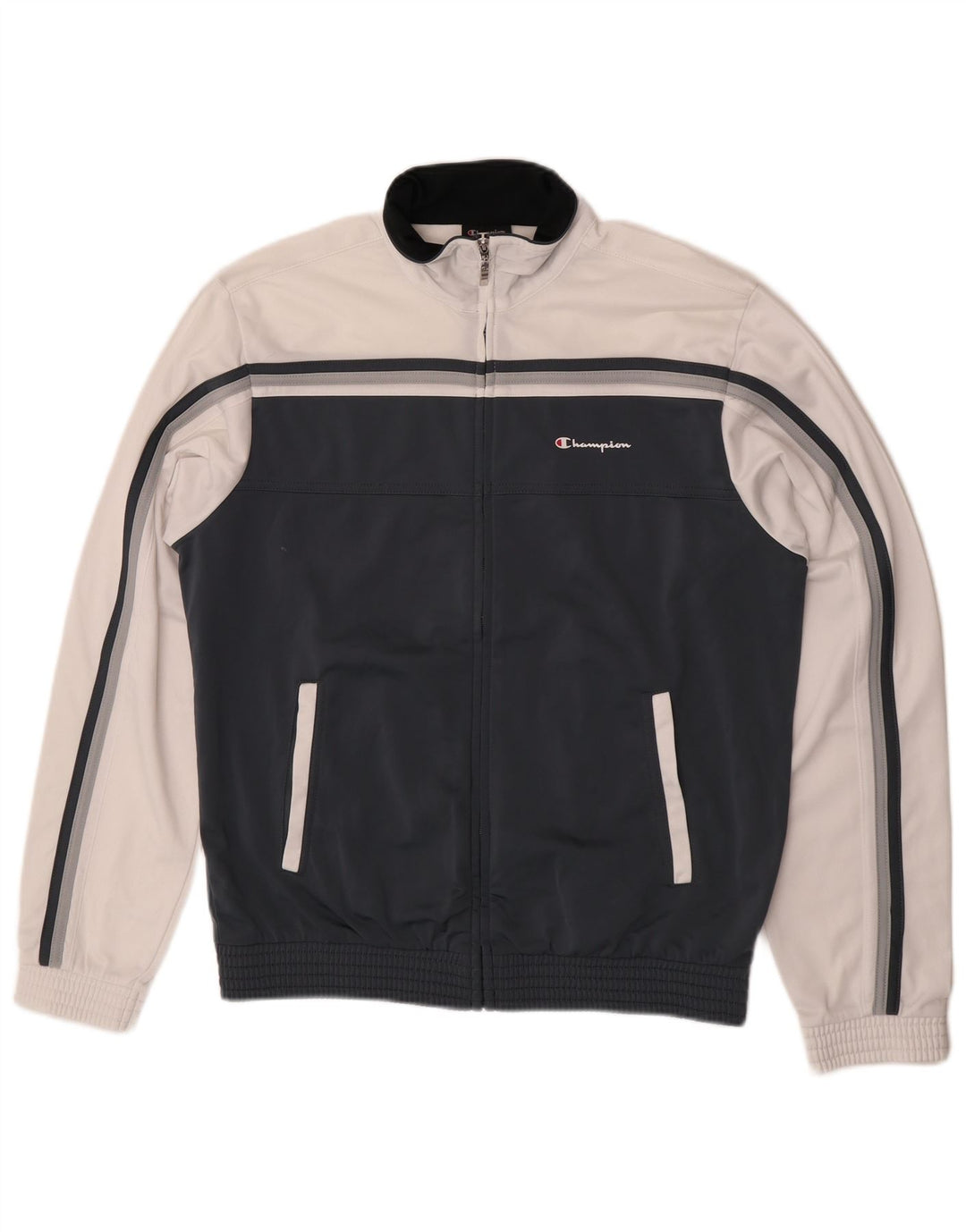Champion Mens Tracksuit Top Jacket Large Navy Blue Colourblock Polyester
