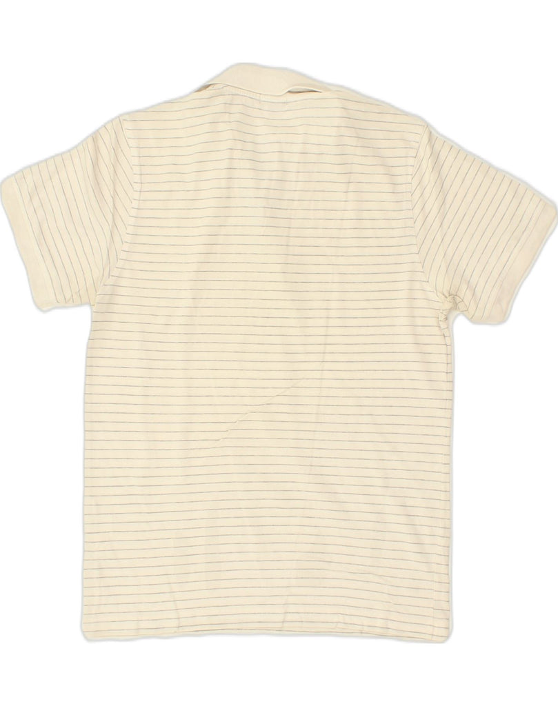 PAUL SMITH Womens Graphic Polo Shirt UK 14 Large Beige Striped Cotton | Vintage Paul Smith | Thrift | Second-Hand Paul Smith | Used Clothing | Messina Hembry 