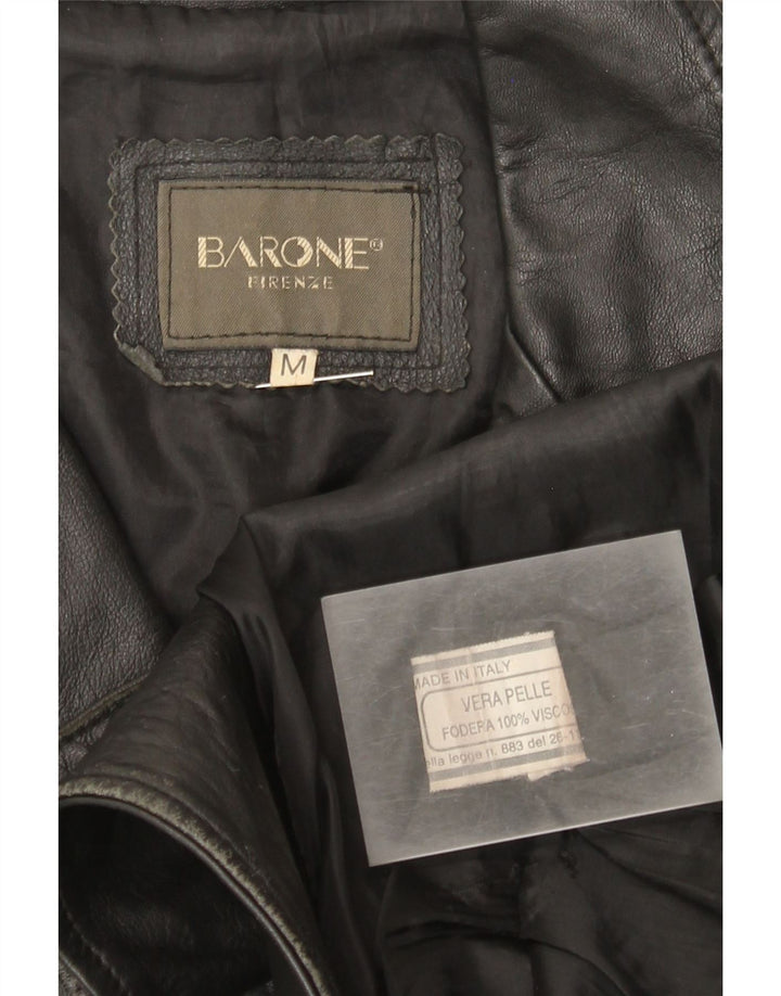 Barone Womens Leather Coat UK 12 Medium Black Leather