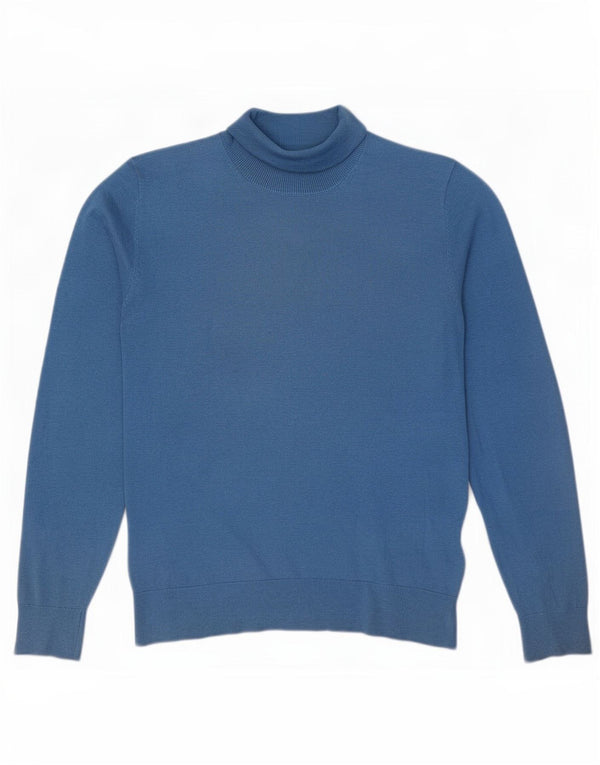 Massimo Dutti Womens Roll Neck Jumper Sweater UK 14 Medium Blue Silk