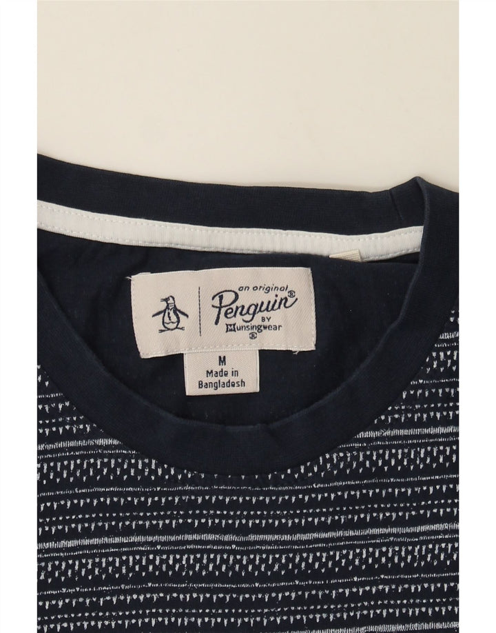 PENGUIN Mens T-Shirt Top Medium Blue Striped Cotton Vintage Penguin and Second-Hand Penguin from Messina Hembry 