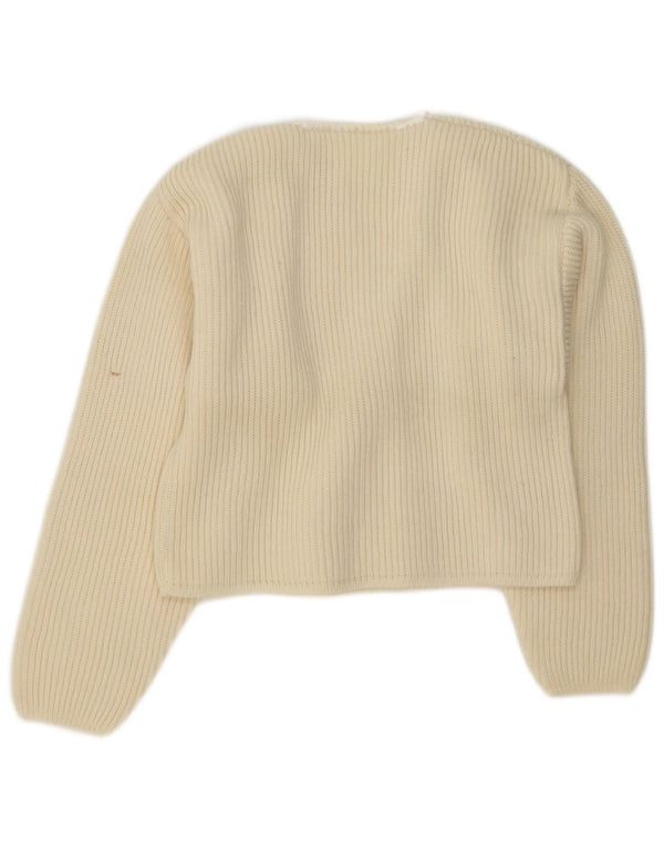 Vintage Womens Crop Double Breasted Cardigan Sweater UK 14 Medium Off White