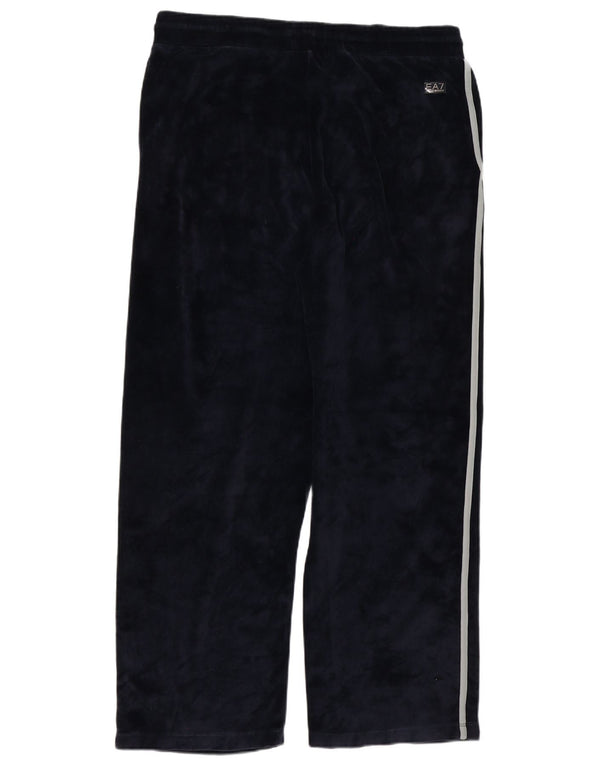 Emporio Armani Mens Velour Tracksuit Trousers Large Navy Blue Striped