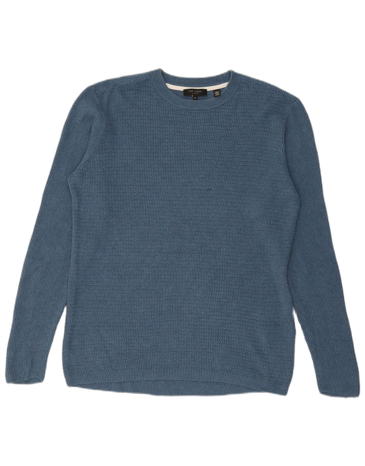 Ted Baker Mens Crew Neck Jumper Sweater Size 3 Medium Blue Cotton