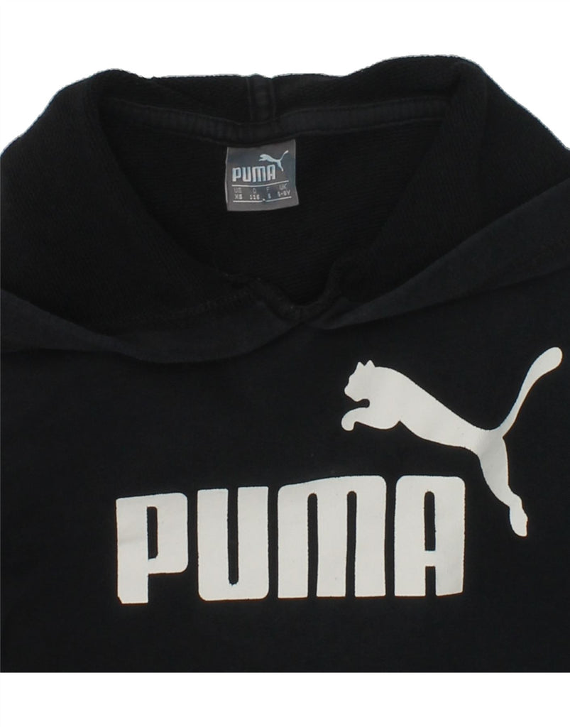 PUMA Boys Graphic Hoodie Jumper 5-6 Years Black Cotton | Vintage Puma | Thrift | Second-Hand Puma | Used Clothing | Messina Hembry 