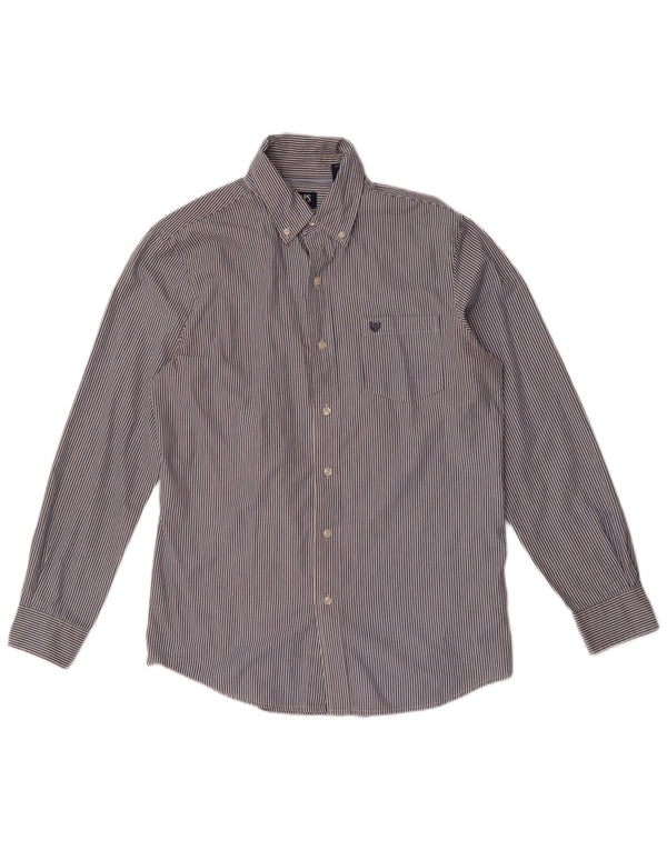 Chaps Mens Easy Care Shirt Medium Navy Blue Pinstripe Cotton