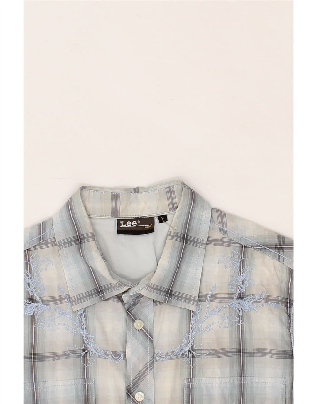 LEE Womens Short Sleeve Shirt UK 14 Large Blue Check Vintage Lee and Second-Hand Lee from Messina Hembry 