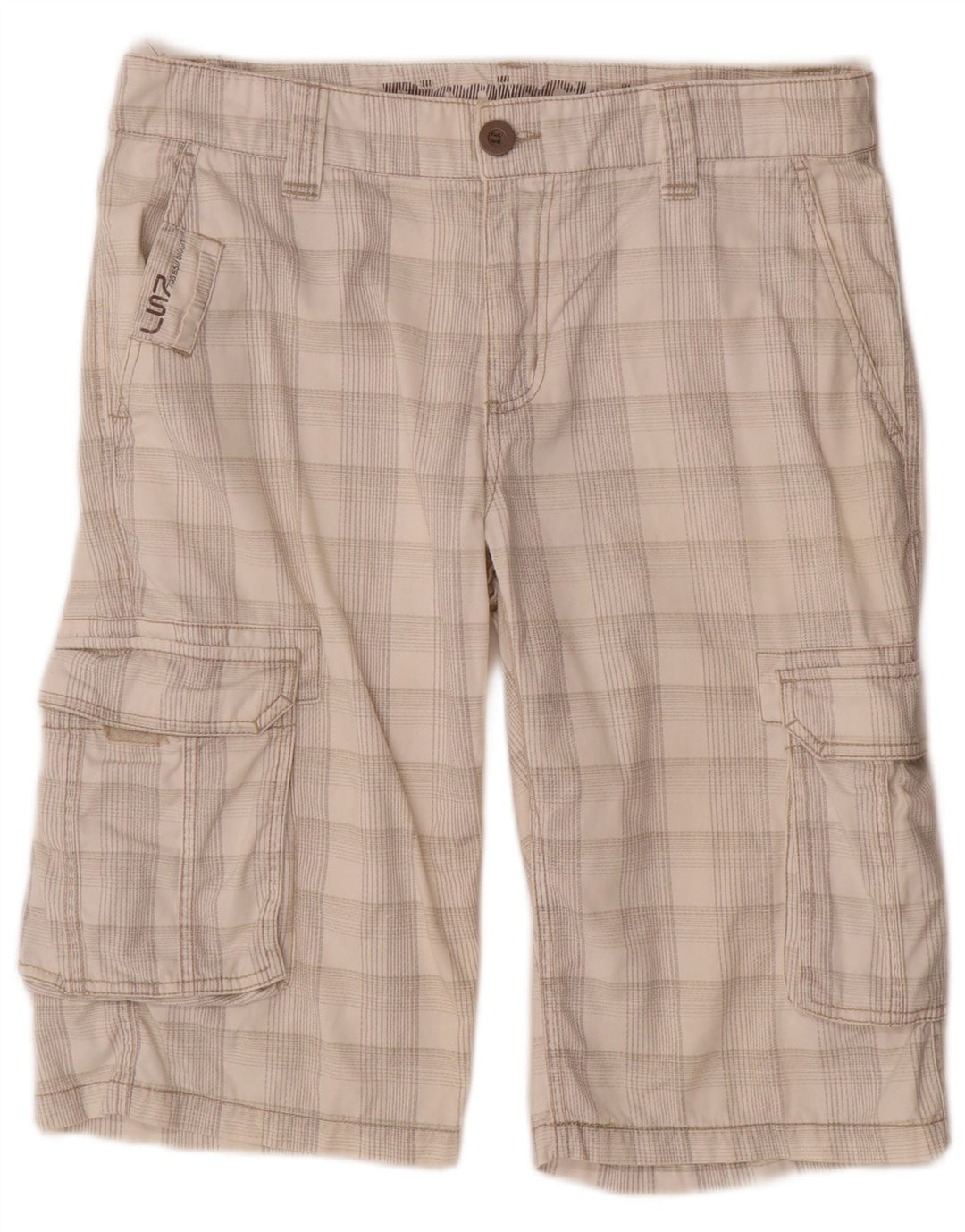 CLOCK HOUSE Mens Cargo Shorts W32 Medium Off White Check Cotton