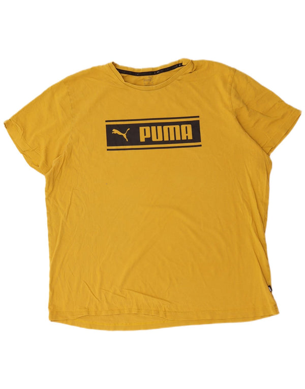 Puma Mens Graphic T-Shirt Top 2XL Yellow Cotton