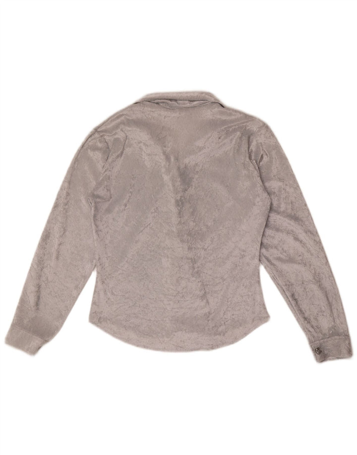 Vintage Womens Velour Shirt Blouse UK 12 Medium Grey Polyester