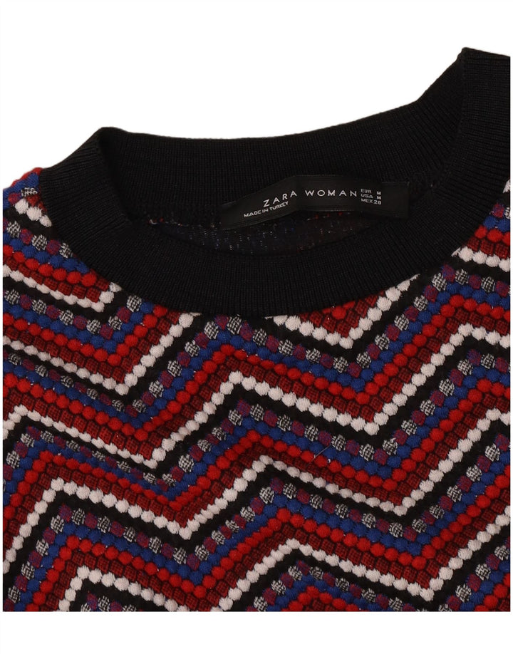 Zara Womens Crop Top Long Sleeve UK 12 Medium Multicoloured Chevron