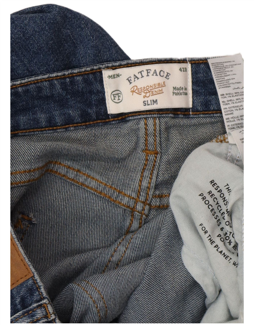 FAT FACE Mens Slim Jeans W42 L34 Blue Cotton