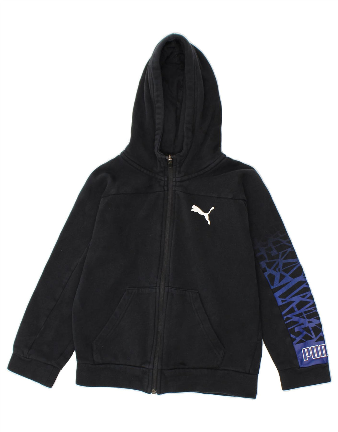PUMA Boys Graphic Zip Hoodie Sweater 9-10 Years Black Cotton Vintage Puma and Second-Hand Puma from Messina Hembry 