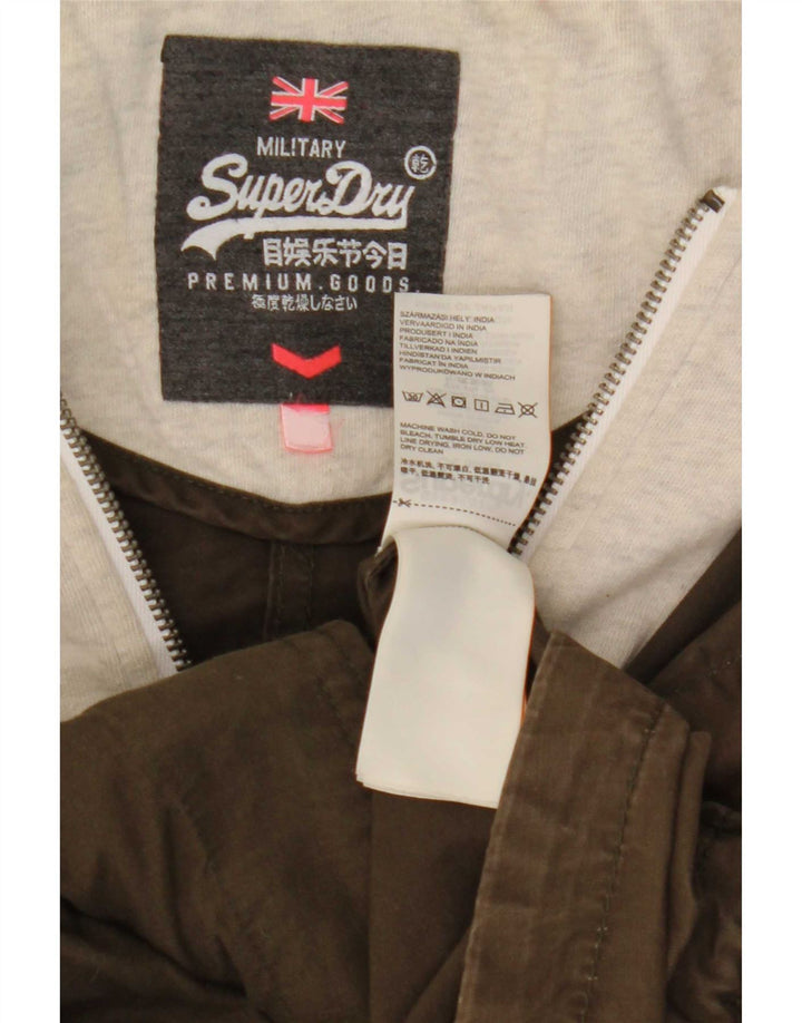 Superdry Womens Hooded Bomber Jacket UK 14 Medium Khaki Colourblock Cotton