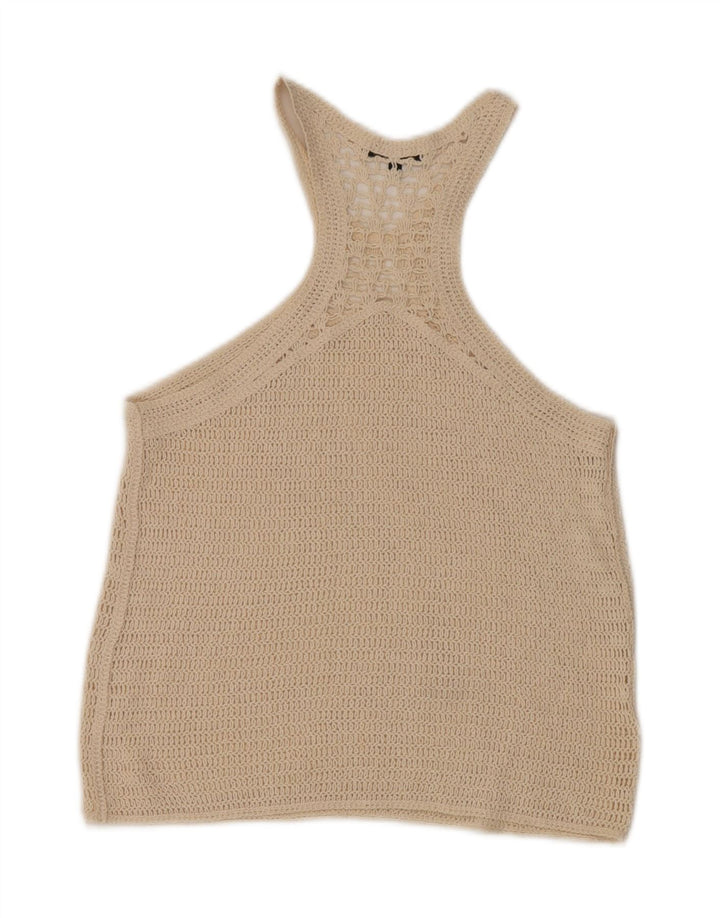 Massimo Dutti Womens Crochet Vest Top UK 10 Small Beige