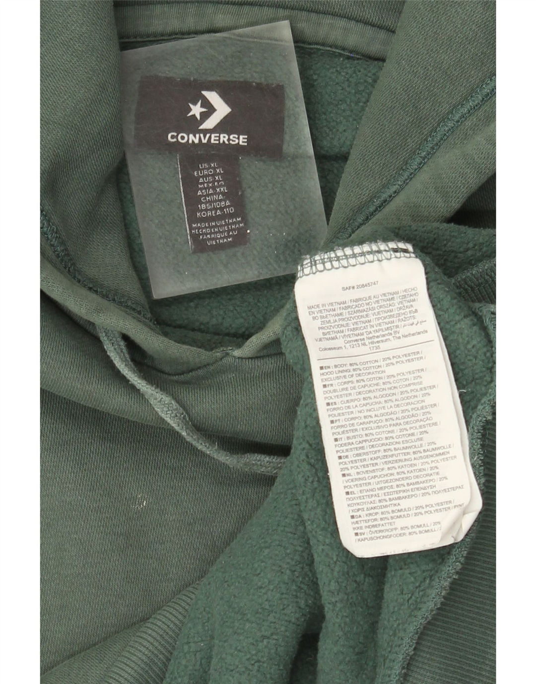 Converse Mens Hoodie Jumper XL Green Cotton