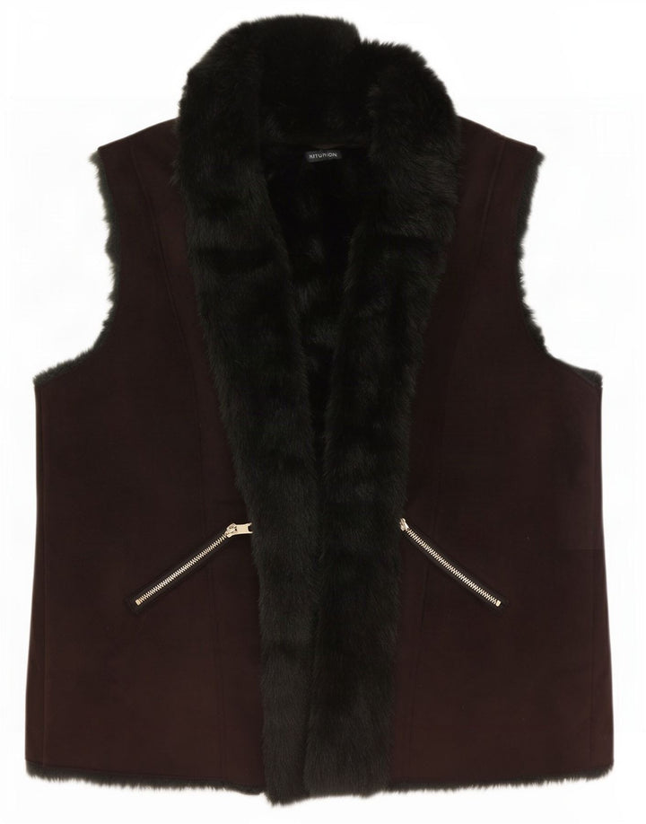 Intuition Womens Sherpa Open Gilet UK 18 XL Brown Colourblock Polyester