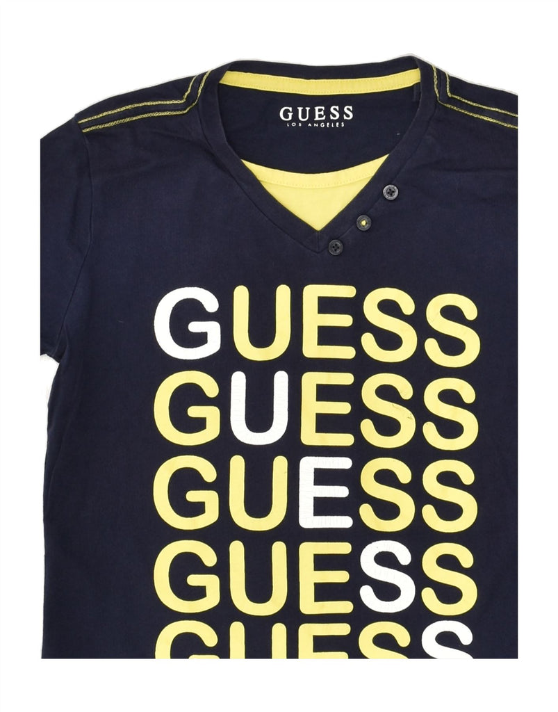 GUESS Boys Los Angeles Graphic T-Shirt Top 9-10 Years Navy Blue Cotton | Vintage Guess | Thrift | Second-Hand Guess | Used Clothing | Messina Hembry 