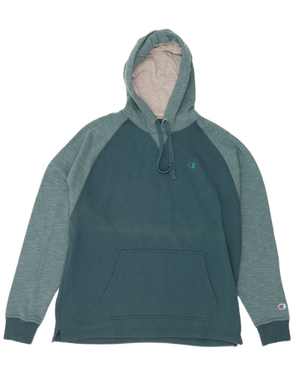 Champion Mens Regular Fit Hoodie Jumper Large Green Colourblock Cotton