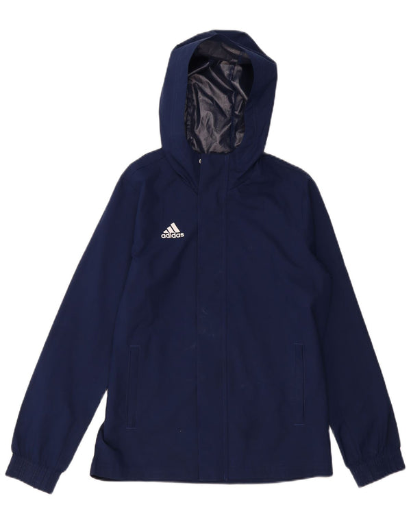 Adidas Boys Hooded Rain Jacket 11-12 Years Navy Blue Polyester