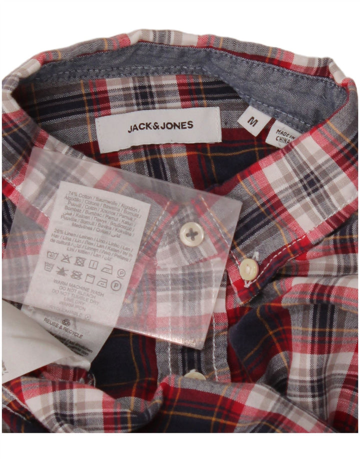 JACK & JONES Mens Shirt Medium Navy Blue Check Cotton